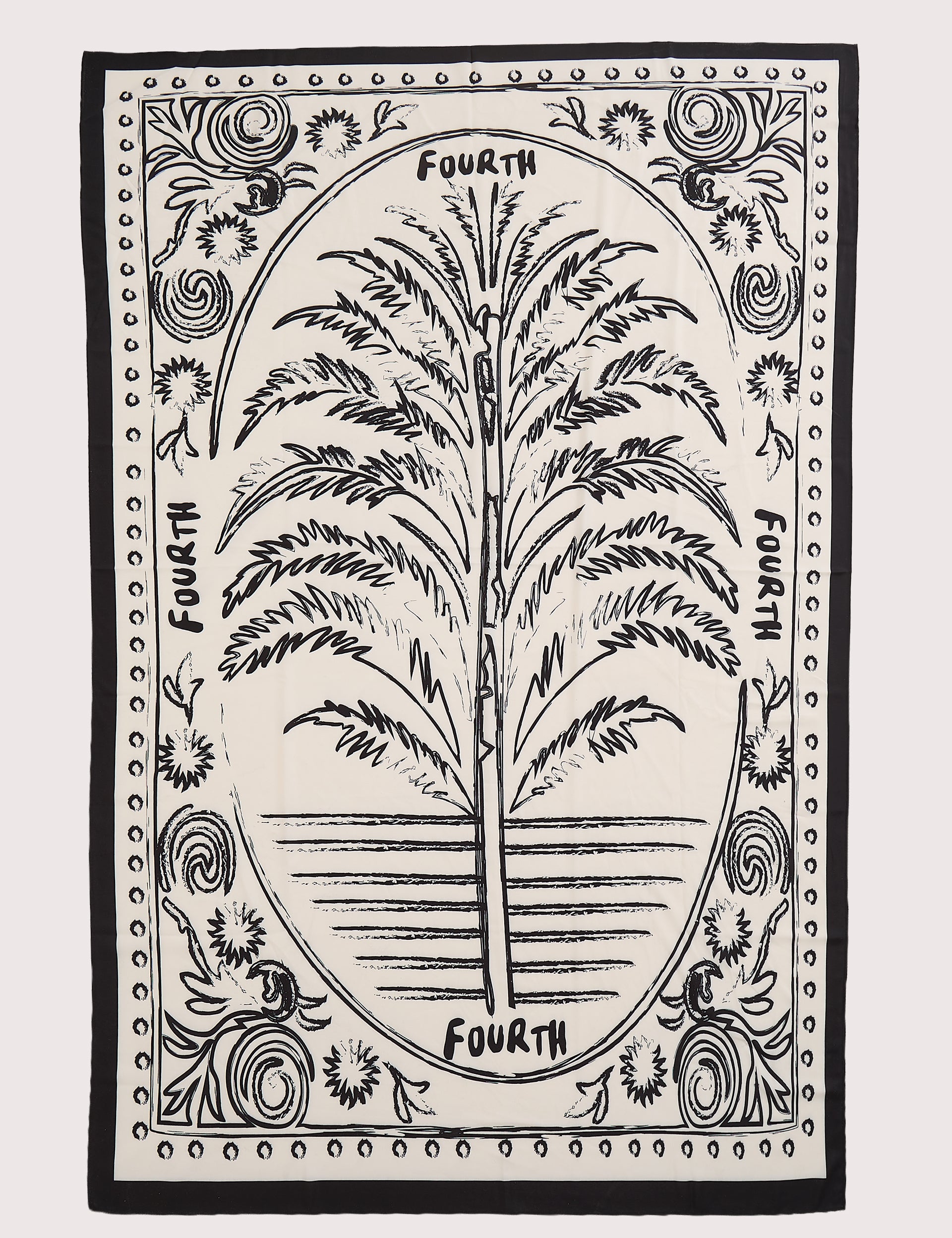 Black And White Palm Print Satin Sarong
